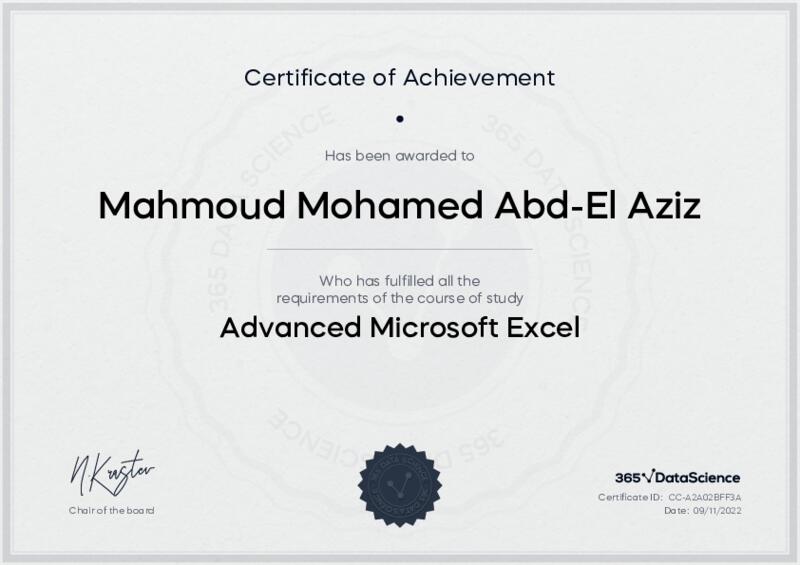 Advanced Microsoft Excel Certificate